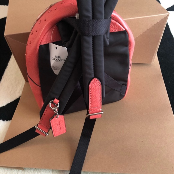 Coach mini Charlie backpack w border studs Coral - Picture 7 of 8